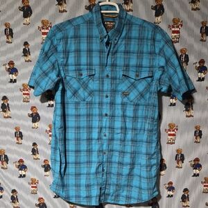 Ariat Rebar Made Tough DuraStretch Short-sleeve Work Blue Plaid Button Shirt